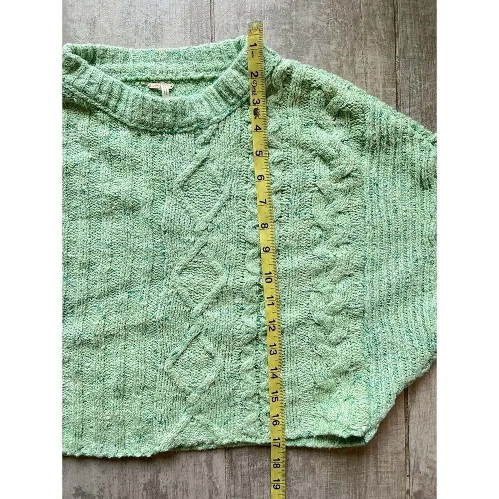 $98 FREE PEOPLE On Your Side Pullover Mint Green Chunky Knit Sweater Designer M